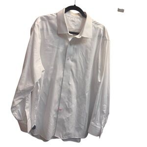 LORENZO UOMO SOLID TEXTURED DIAMOND THE PERFECT WHITE SHIRT TRIM FIT Size 18